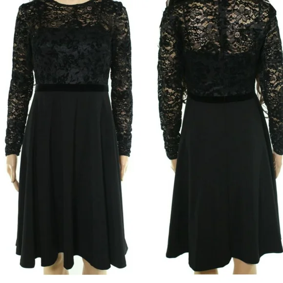 NEW Ralph Lauren Lace Bodice Dress Fit & Flare Long Sleeve Elegant Designer Chic - Picture 11 of 15
